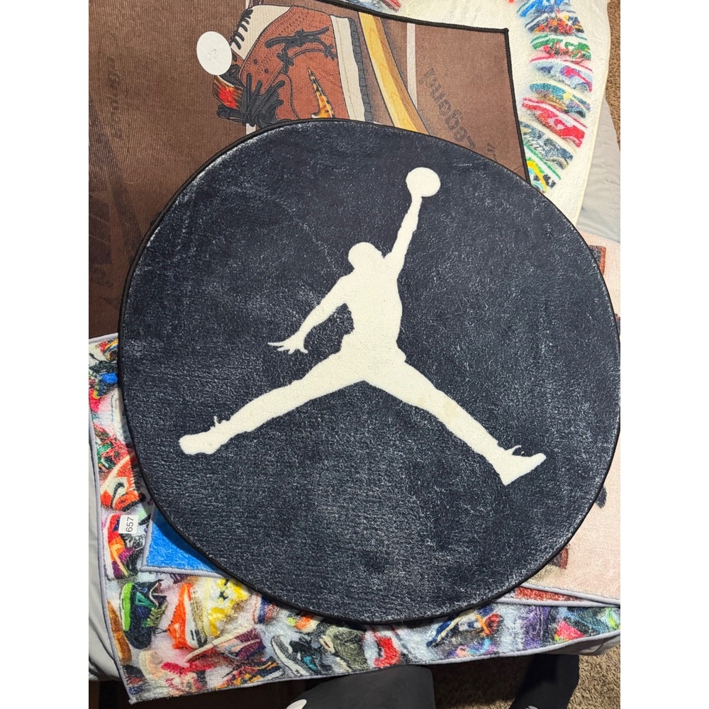 Jordan Jumpman Round Rug Black White Basketball Silhouette Floor Mat Decor